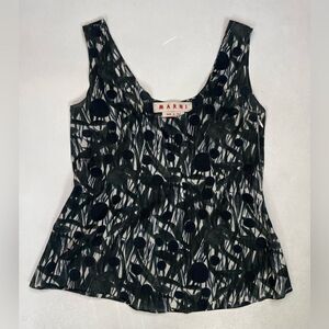 MARNI Abstract Print Top Women Size 38 Black Sleeveless Side Zipper